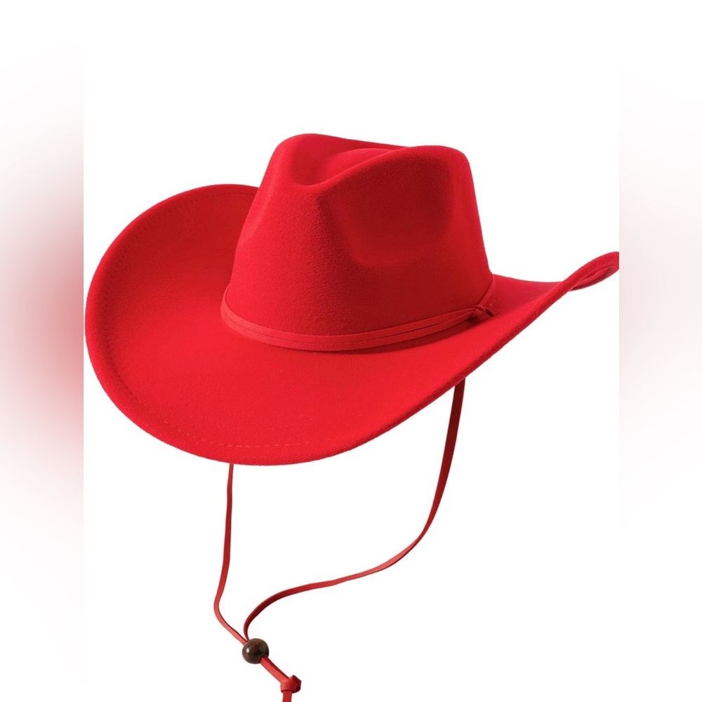 NWT Lanzom Unisex Retro Felt Wide Brim Western Cowboy Hat w/Wind Lanyard Large